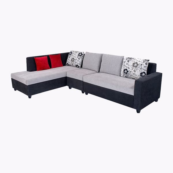 Bharat Lifestyle Nano L-Shape Fabric Sofa Set Black Grey (2+1+D)- Left Facing